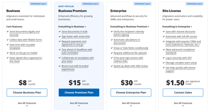 signnow pricing plans