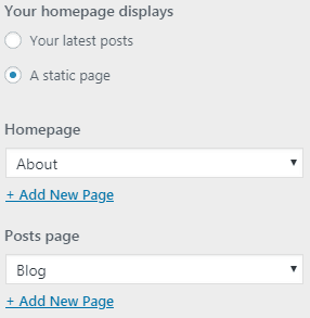 wordpress homepage settings