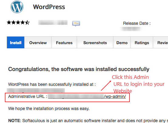 wordpress installtion successfully completed