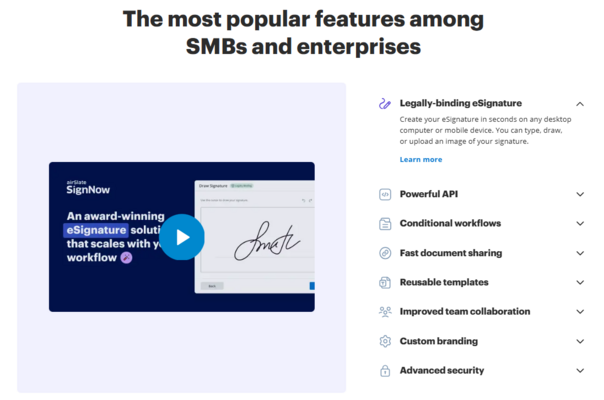 signnow feauters