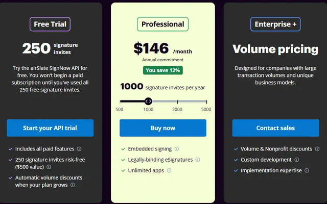 signnow api pricing plans