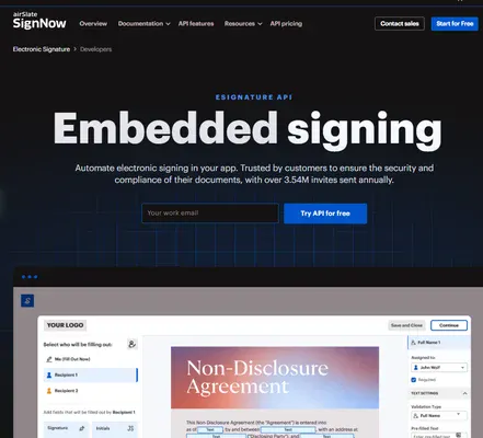 signnow api allows embedded signing