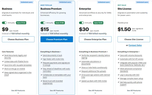 singnow pricing plan details