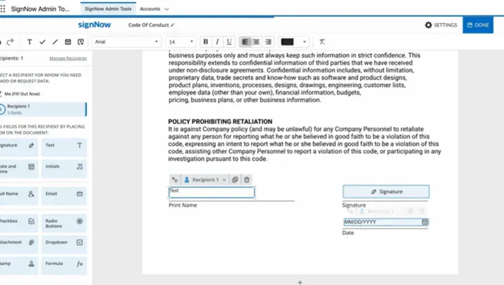 drag and drop fileds signnow