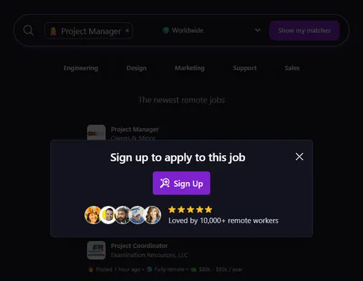 remoterocketship signup page
