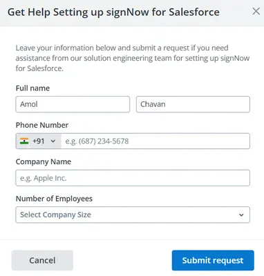 salesforce signonow integration application form