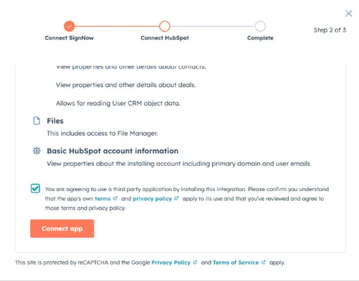 signnow hubspot connection user agreement