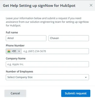 application for signnow api integration with hubspot