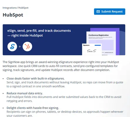 signnow hubspot integration request