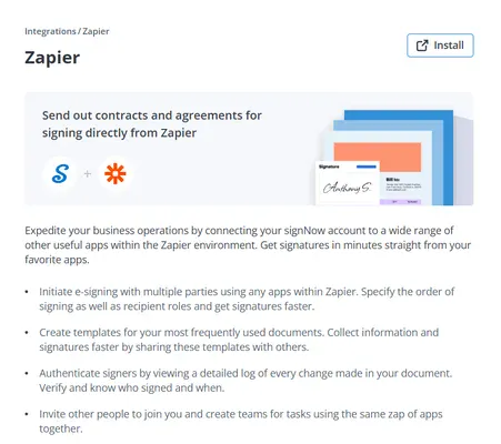 signnnow integraiton with zapier