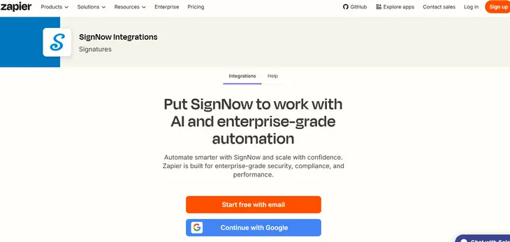 Zapier login window with SignNow
