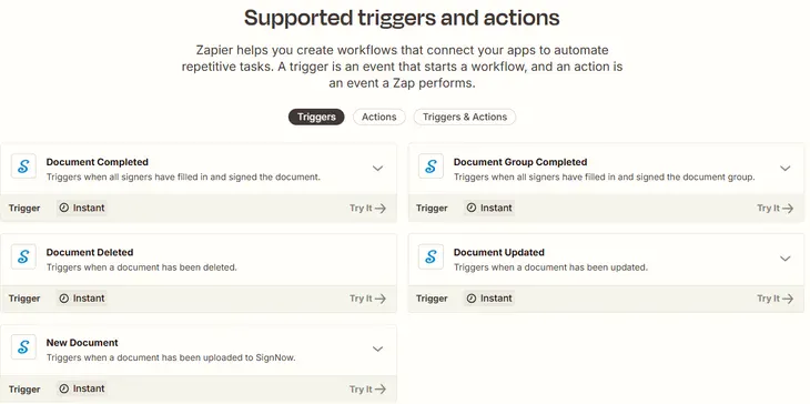 zapier triggers for signnow